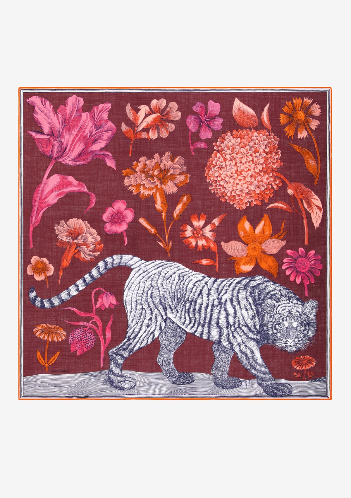 Karre aus 100% Wolle mit Tiger- und Blumendesign in Burgunder – Gustav