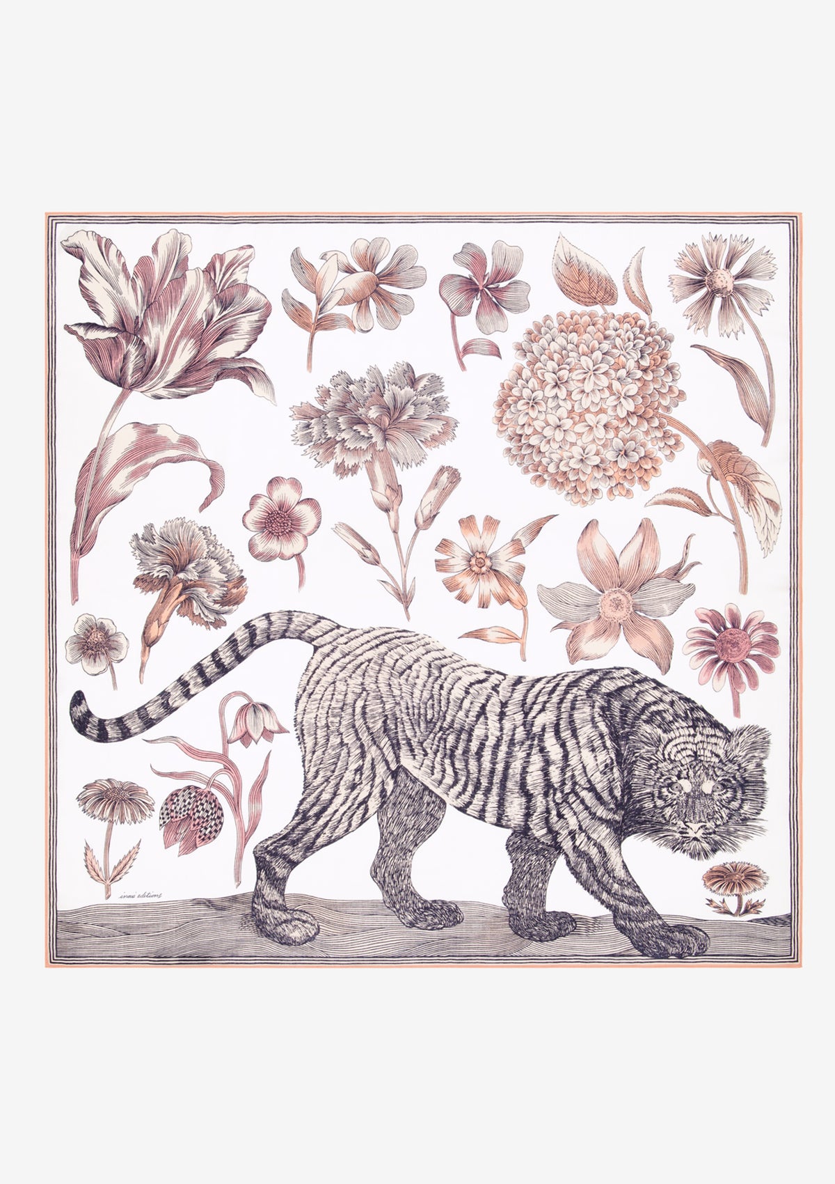 Karre aus 100% Wolle mit Tiger- und Blumendesign in Weiß und Rosa – Gustav