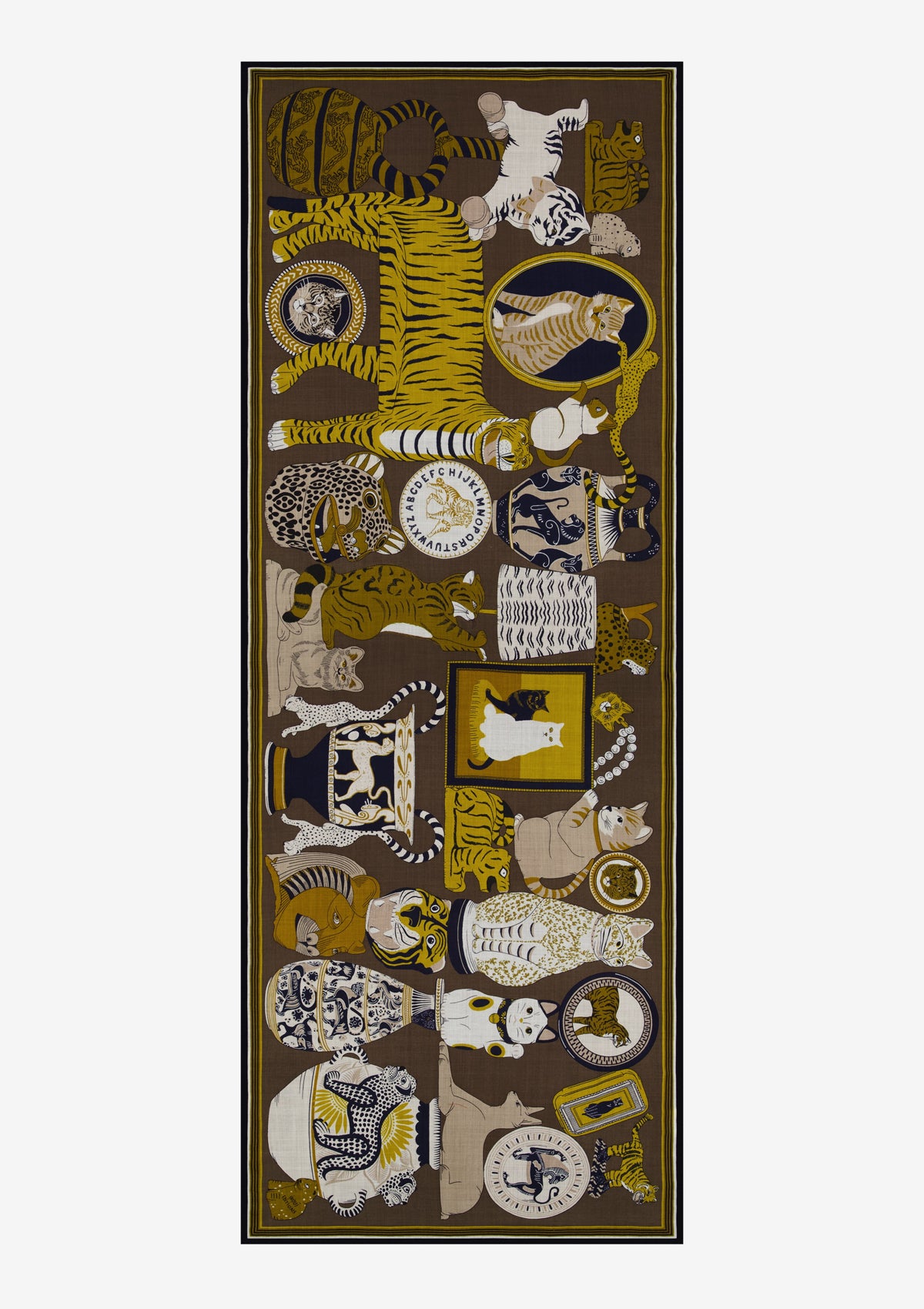 Schal aus 100% Wolle mit vielfältigen Tiermotiven in Khaki – Collectionneur