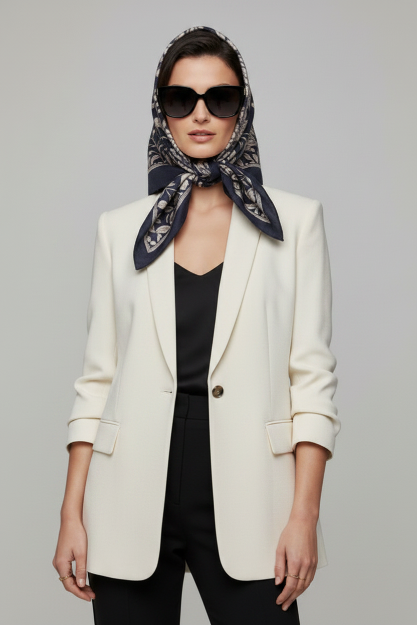 Schal aus 100% Wolle mit Tiger- und Blumendesign in Schwarz – Gustav