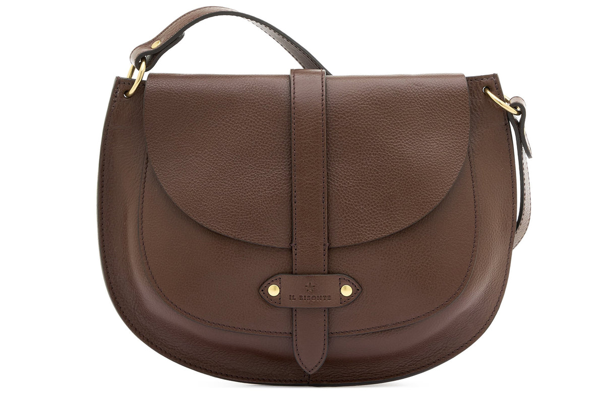 Lässig elegante Schulter- und Crossbody Satteltasche aus braunem Naturleder - Archivio