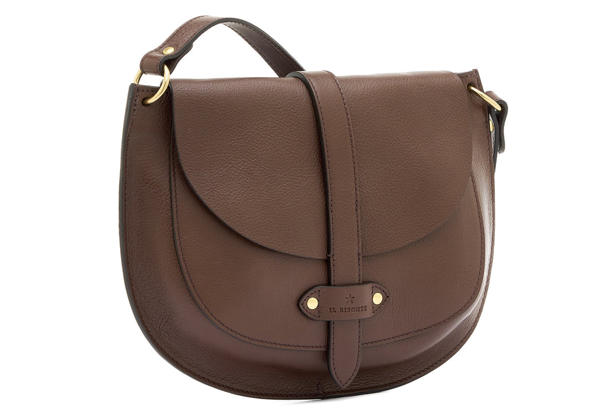 Lässig elegante Schulter- und Crossbody Satteltasche aus braunem Naturleder - Archivio
