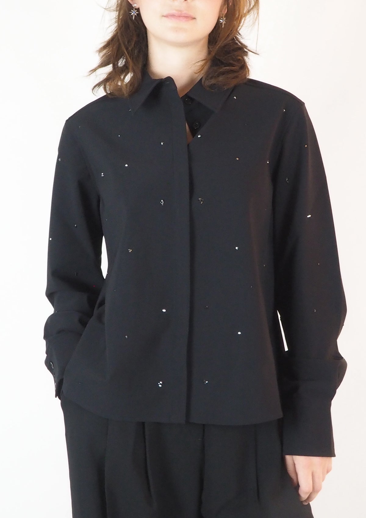 Damen Overshirt aus Mischfaser mit Strasssteindetails in Schwarz