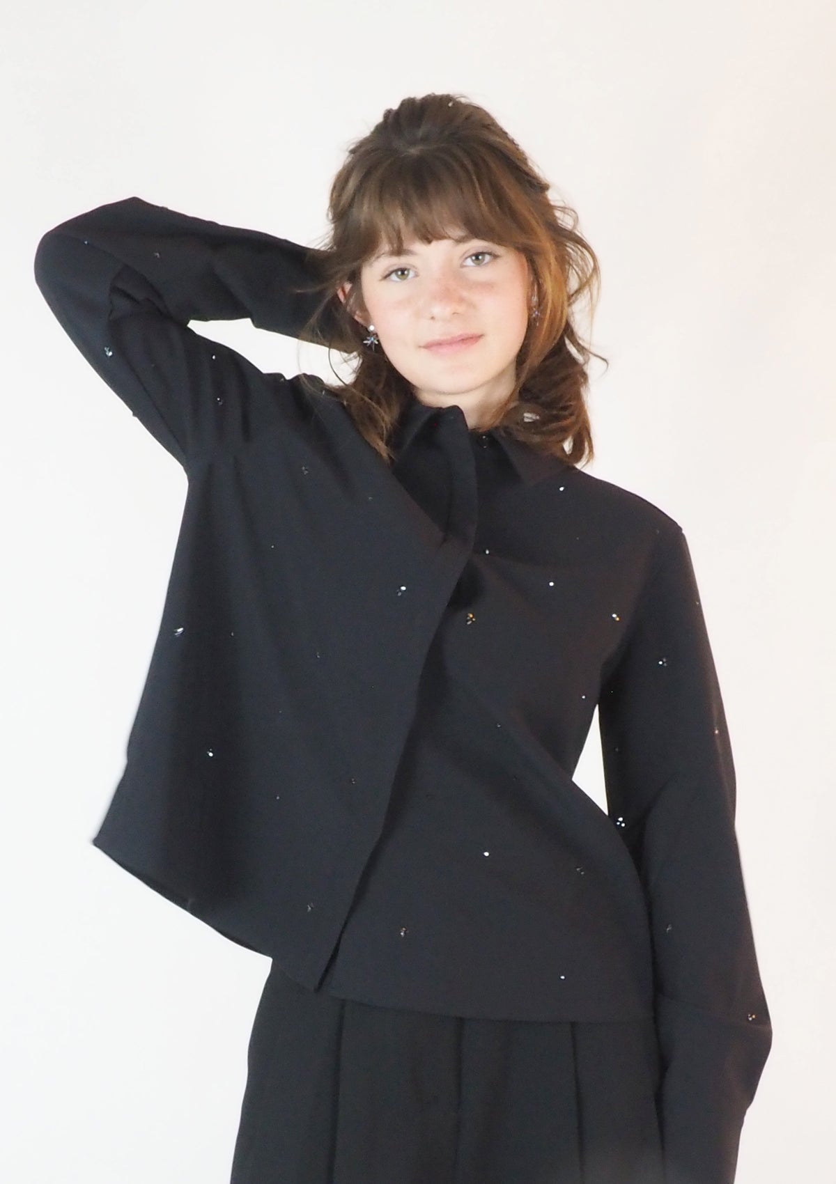 Damen Overshirt aus Mischfaser mit Strasssteindetails in Schwarz
