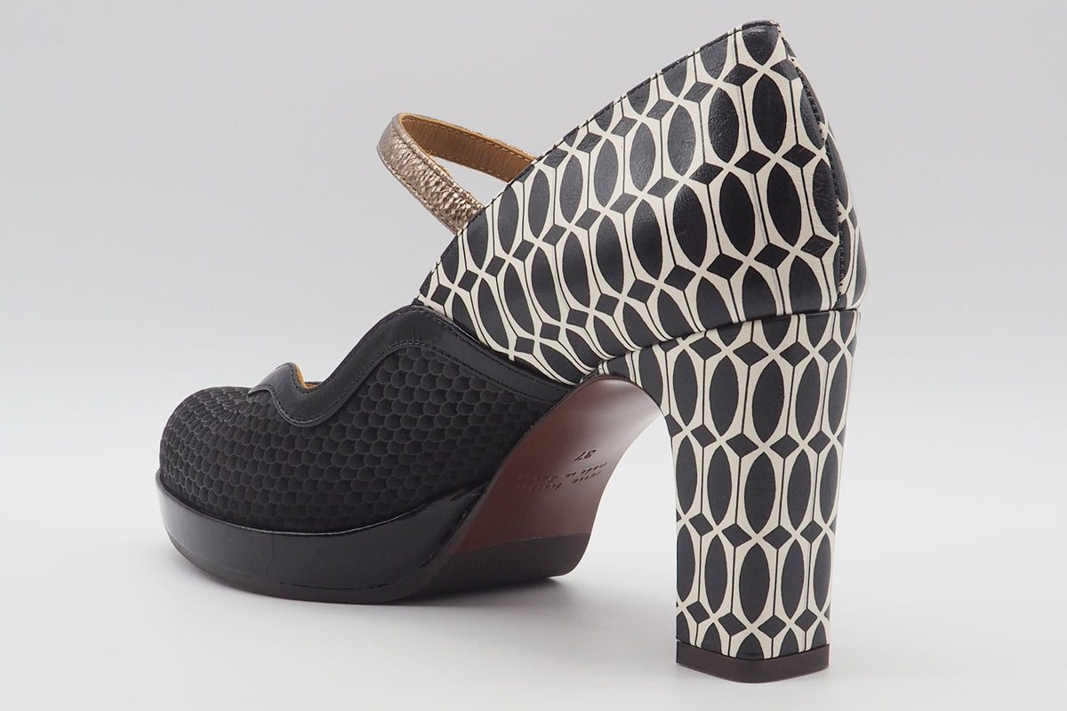 Damen Plateau Pumps mit Ristspange aus Leder in Schwarz und Weiß - Lareto