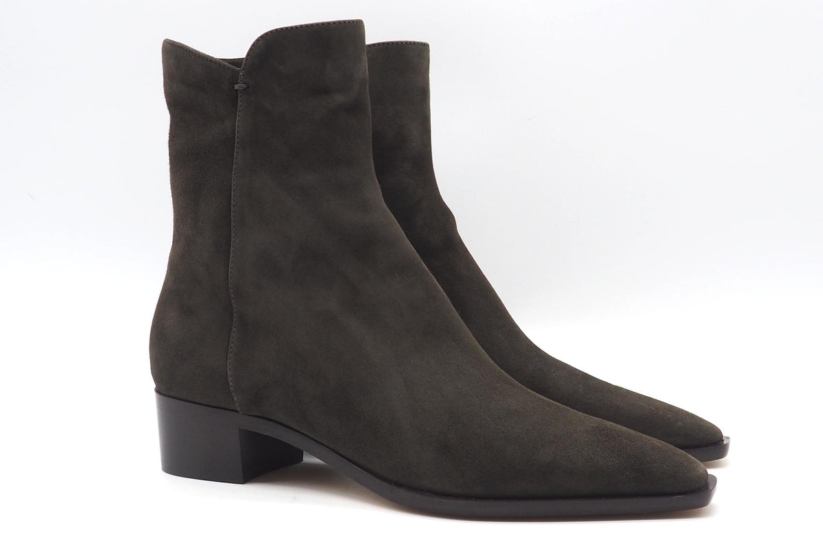 Damen Stiefelette aus softem Velours in Braun - feine Karreeform - 4 cm Absatz