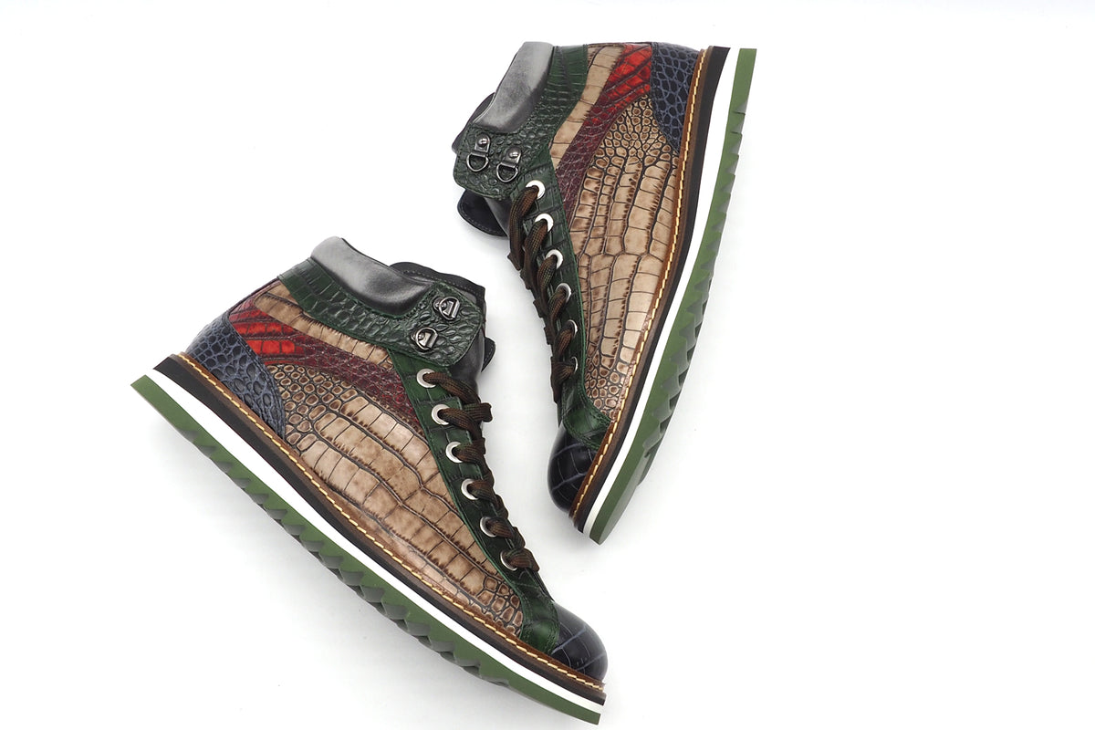 Lässiger Herren Hightop-Sneaker aus geprägtem Leder in Multicolor