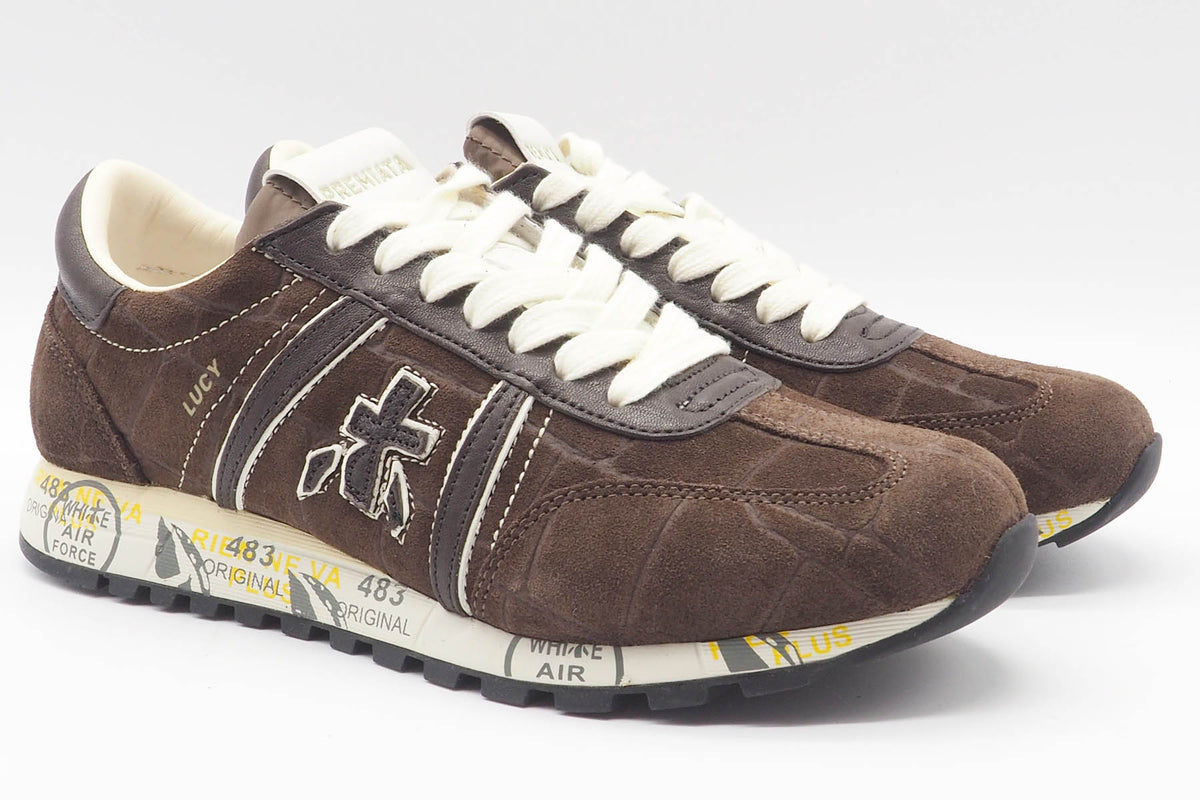 Damen Sneaker aus geprägtem Velours in Krokoptik in Dunkelbraun - Lucy