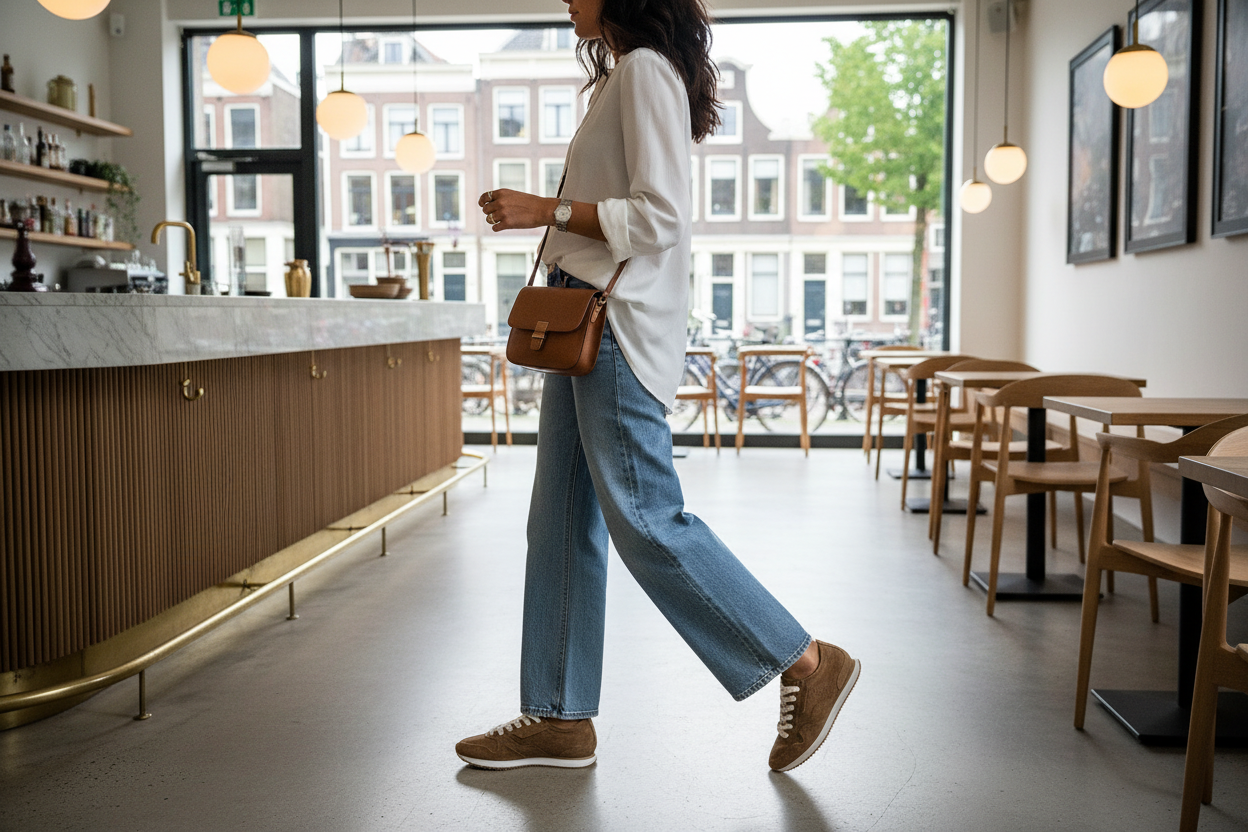 Softer Damen Sneaker aus Veloursleder in Braun mit weicher Sohle