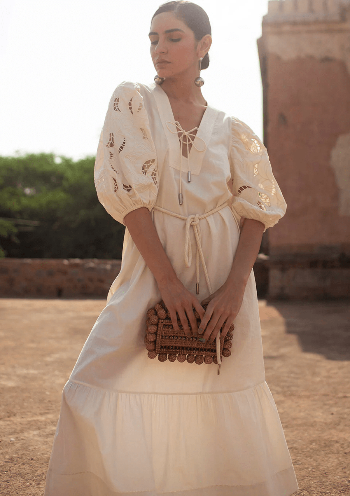 Boho Damen Sommerkleid in Vanilla mit Lochstickerei - Istanbul Damen Kleid Scarlett Poppies