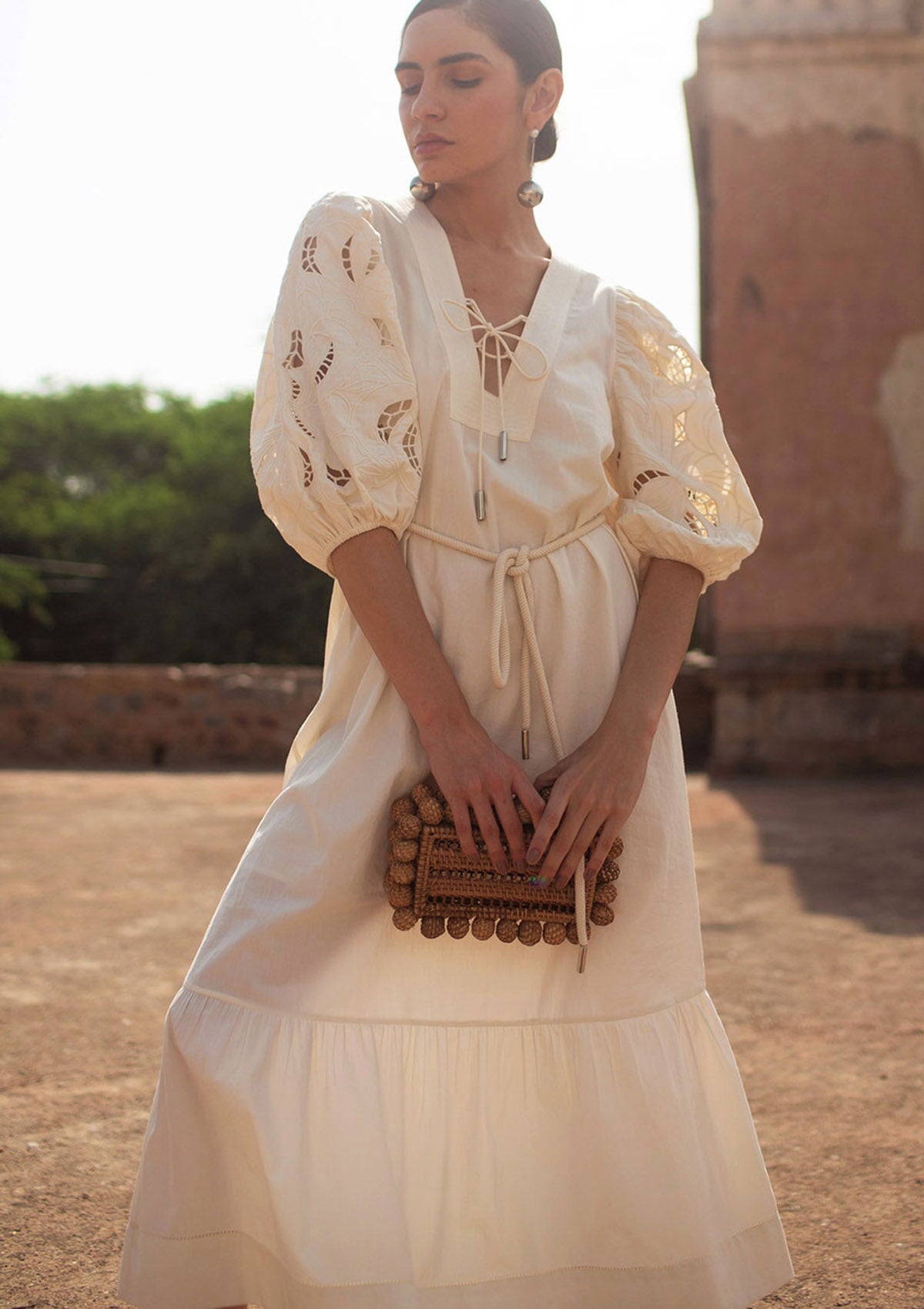 Boho Damen Sommerkleid in Vanilla mit Lochstickerei - Istanbul Damen Kleid Scarlett Poppies