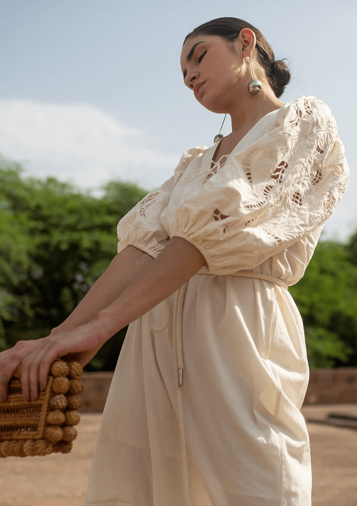 Boho Damen Sommerkleid in Vanilla mit Lochstickerei - Istanbul Damen Kleid Scarlett Poppies
