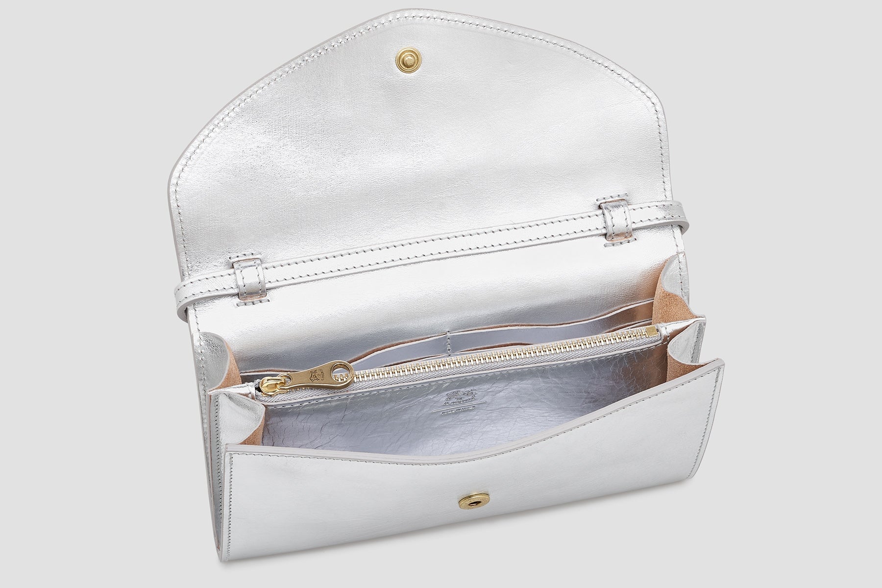 Clutch & Crossbodybag aus laminiertem Naturleder in Silber Taschen Clutches Il Bisonte