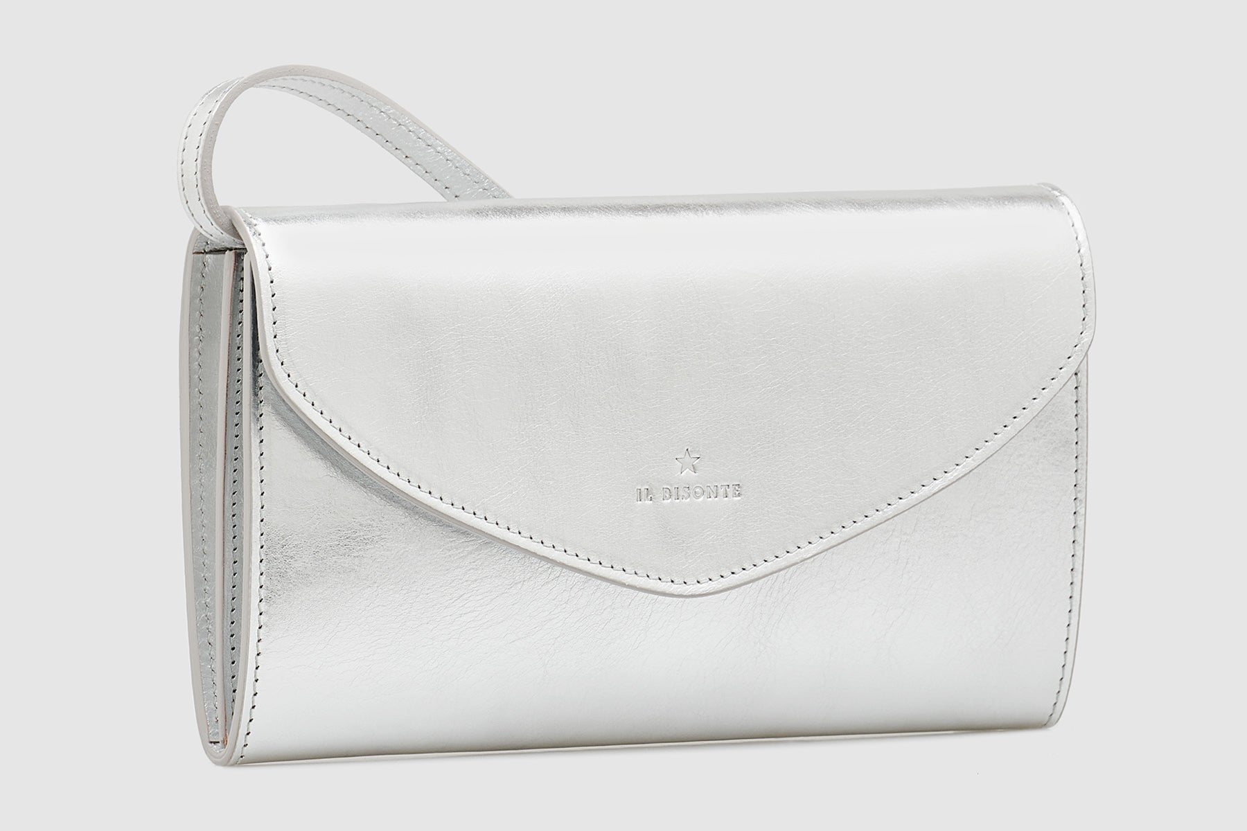 Clutch & Crossbodybag aus laminiertem Naturleder in Silber Taschen Clutches Il Bisonte