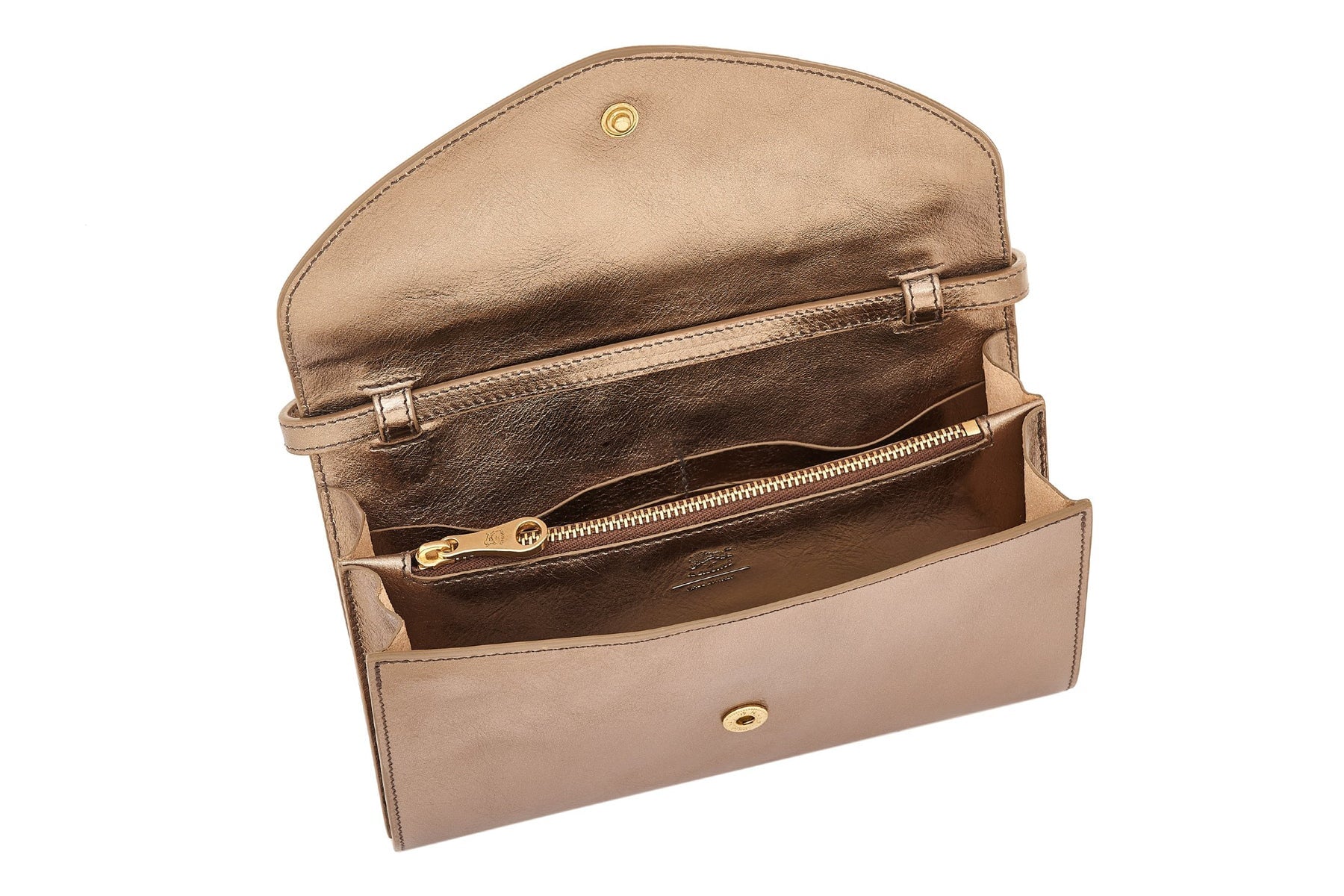 Clutch zum Umhängen aus Metallicleder in Bronze Taschen Clutches Il Bisonte