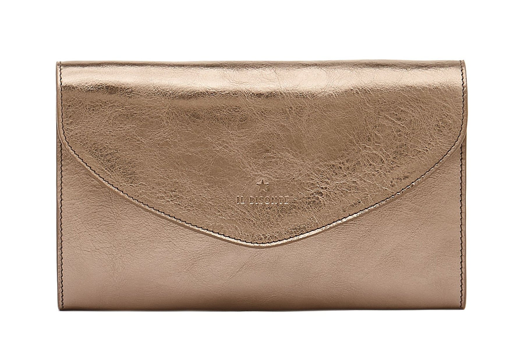 Clutch zum Umhängen aus Metallicleder in Bronze Taschen Clutches Il Bisonte