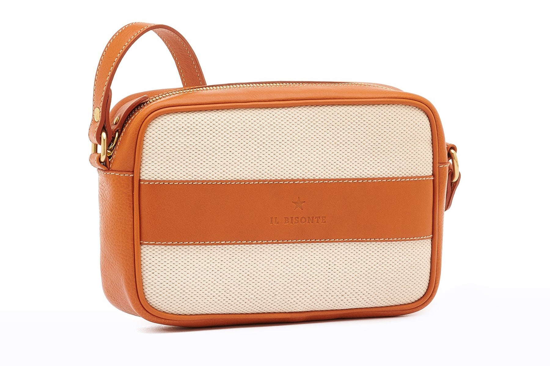 Crossbody-Tasche aus Canvas & Leder in Natural & Caramel Taschen Crossbody & Schultertaschen Il Bisonte