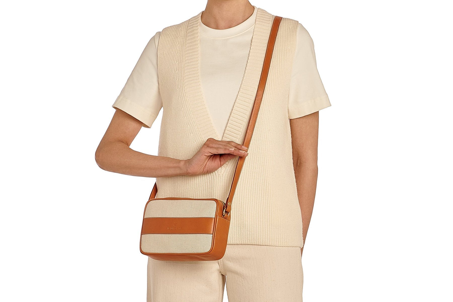 Crossbody-Tasche aus Canvas & Leder in Natural & Caramel Taschen Crossbody & Schultertaschen Il Bisonte