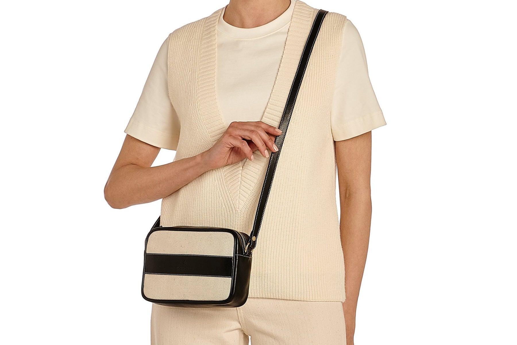 Crossbody-Tasche aus Canvas & Leder in Natural & Schwarz Taschen Crossbody & Schultertaschen Il Bisonte