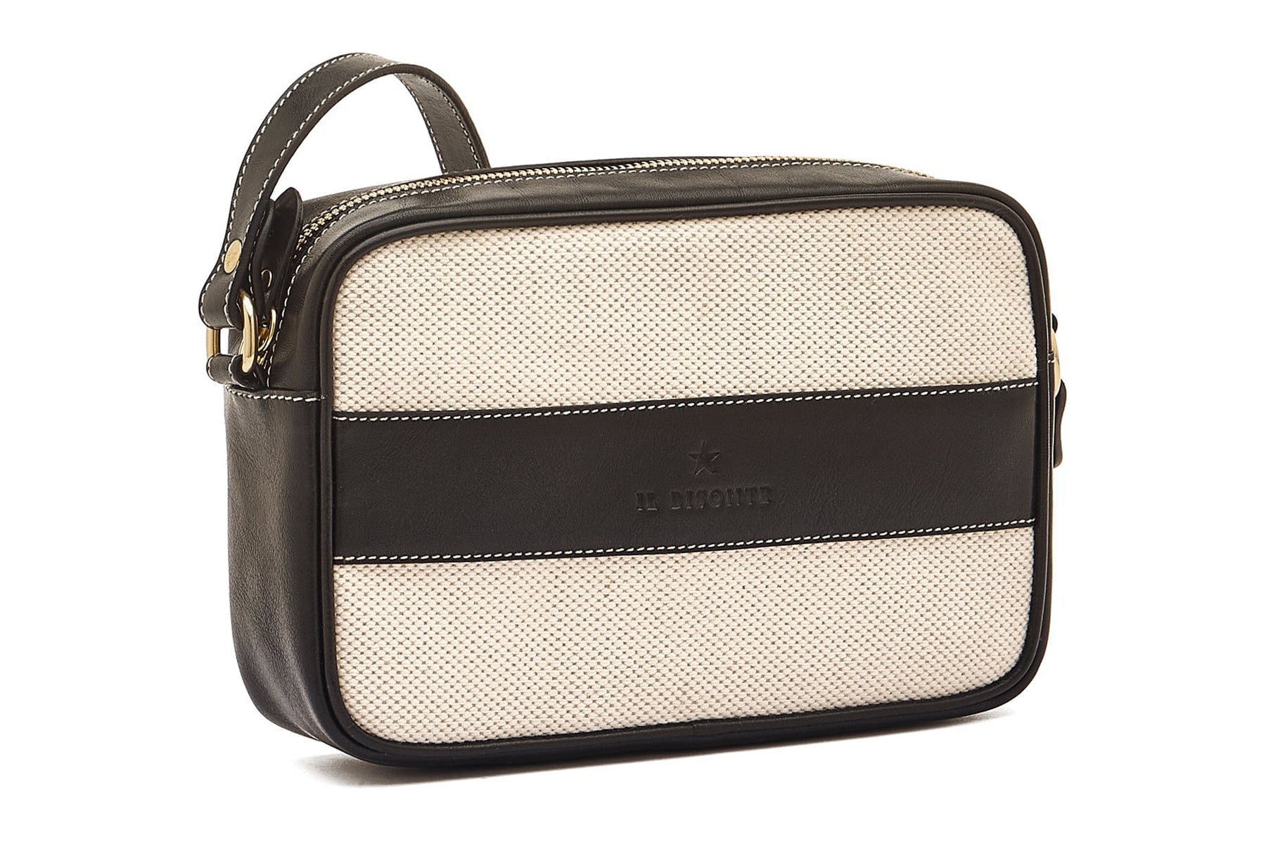 Crossbody-Tasche aus Canvas & Leder in Natural & Schwarz Taschen Crossbody & Schultertaschen Il Bisonte