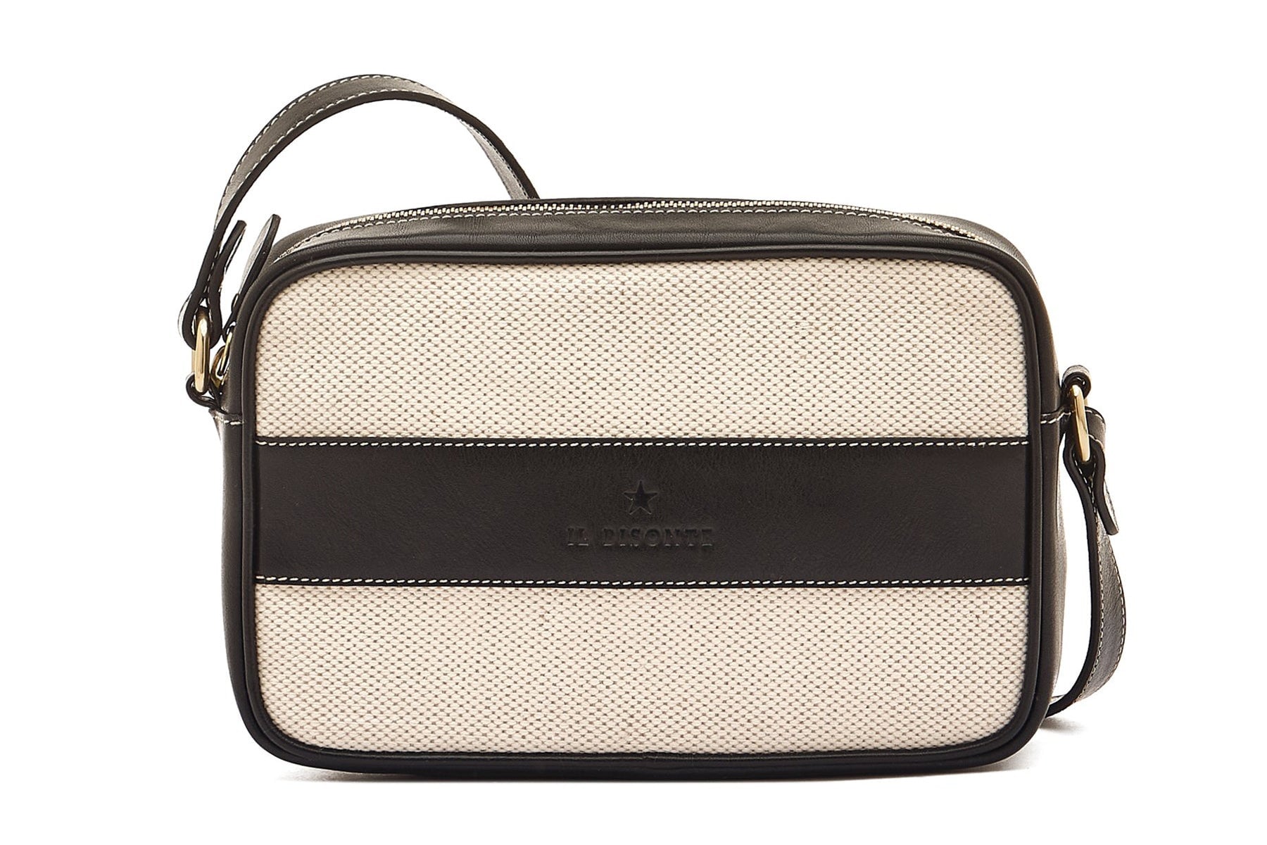 Crossbody-Tasche aus Canvas & Leder in Natural & Schwarz Taschen Crossbody & Schultertaschen Il Bisonte