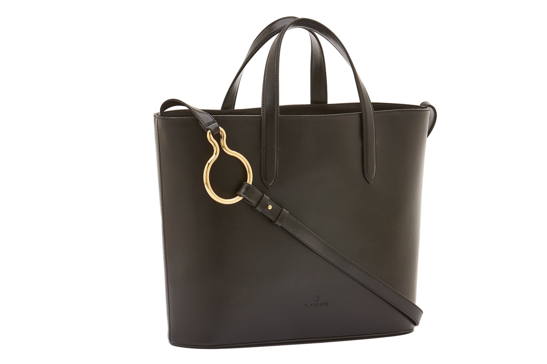 Crossbodybag mit Tragegriff aus Leder in Schwarz mit Messingring - Consuelo Taschen Crossbody & Schultertasche Il Bisonte