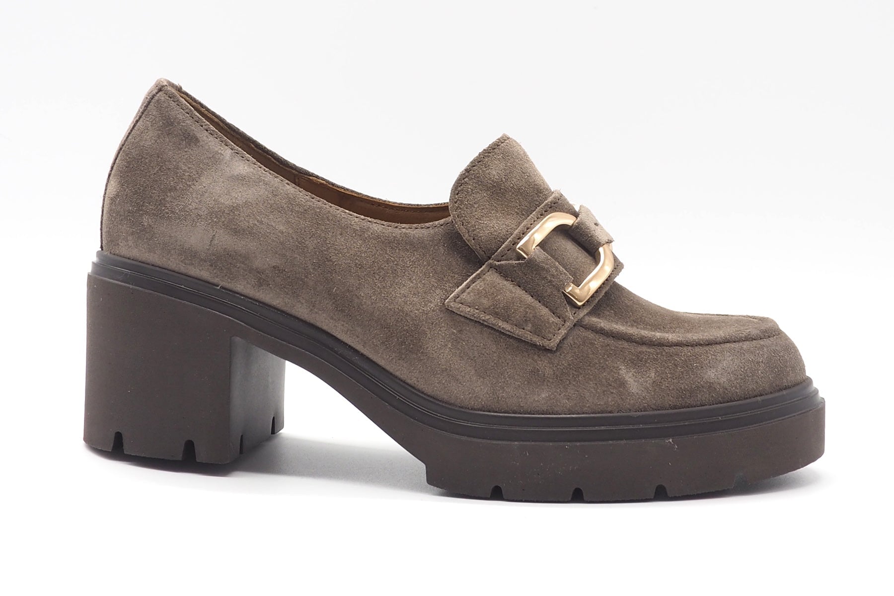 Damen Absatz-Loafer aus Veloursleder in Tope mit Spange - Absatz 5cm Damen Loafers & Schnürer Gabor