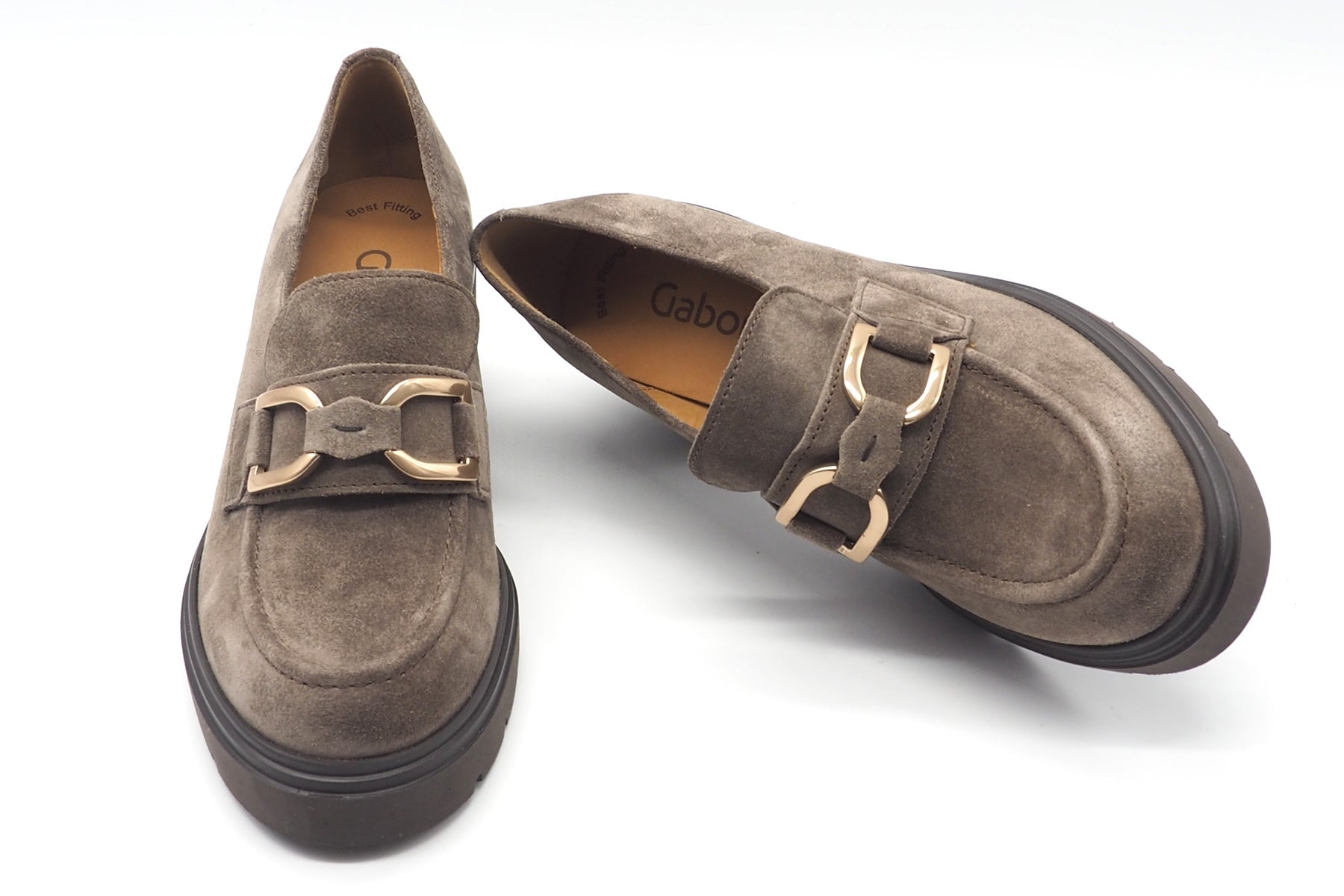 Damen Absatz-Loafer aus Veloursleder in Tope mit Spange - Absatz 5cm Damen Loafers & Schnürer Gabor