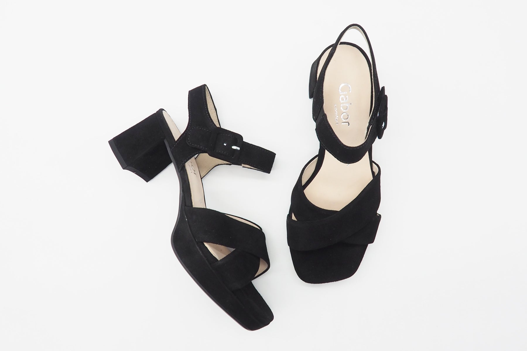 Damen Absatz-Sandale aus Veloursleder in Schwarz - Absatz 6cm Damen Sandalen Gabor