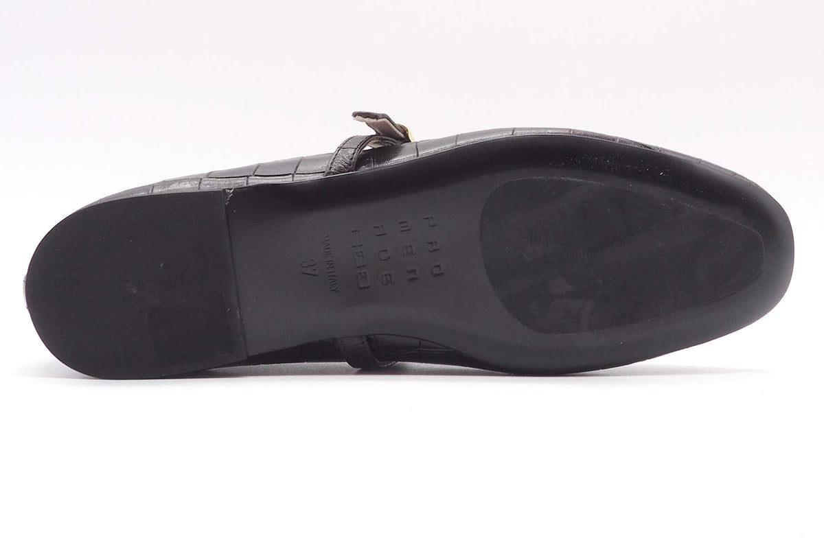 Damen Ballerina aus geprägtem Kroko-Leder mit Ristspange in Dunkelbraun Damen Ballerinas Promenade