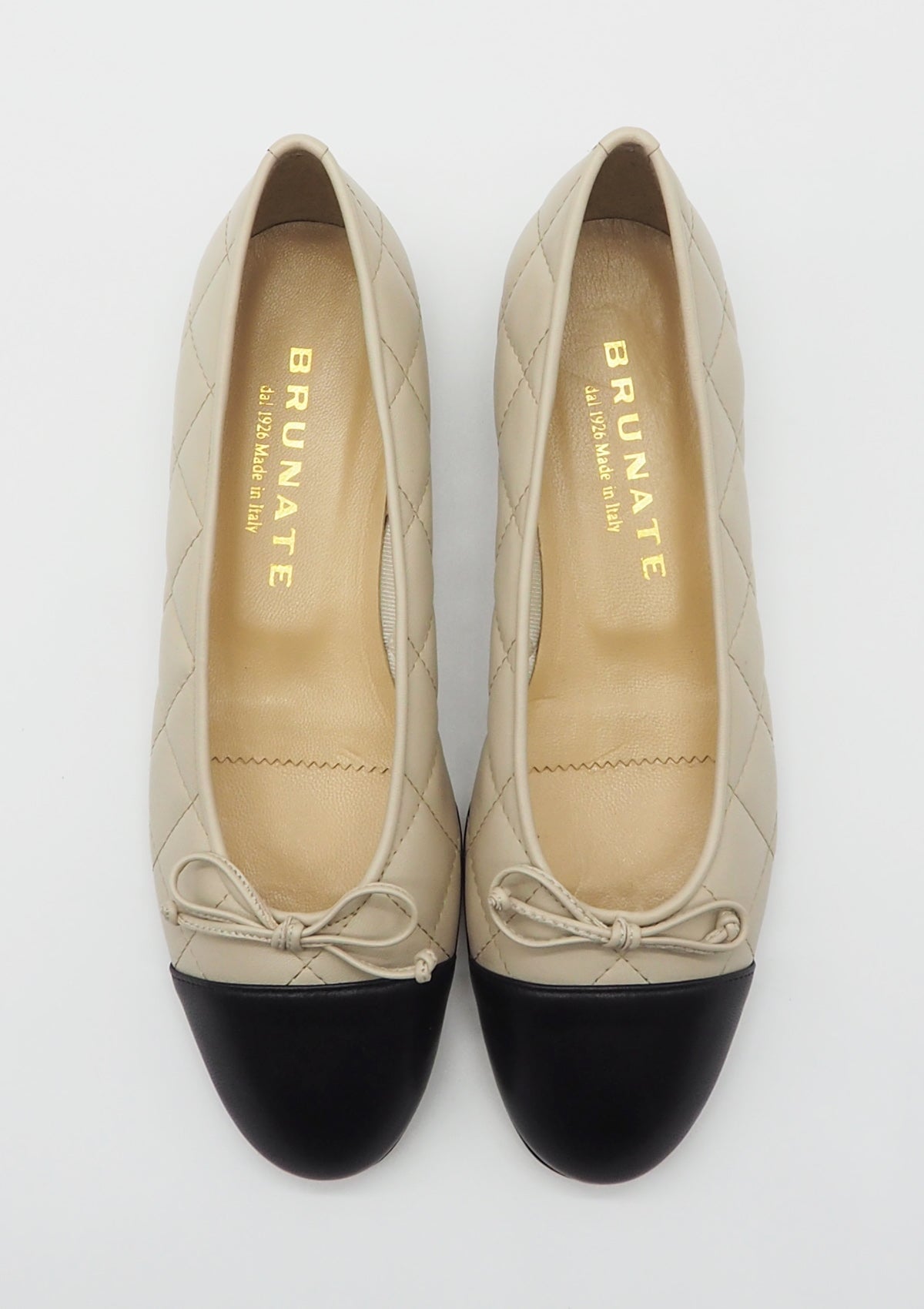 Damen Ballerina aus gesteppten Leder in Creme & Schwarz - Absatz 1,5cm Damen Ballerina Brunate