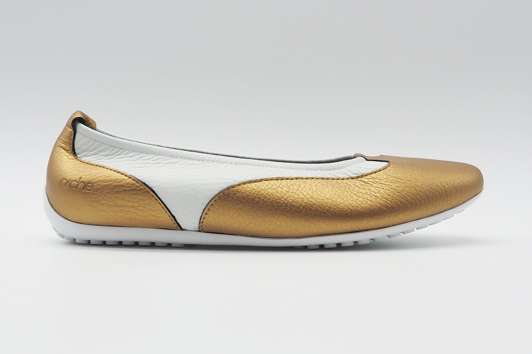 Damen Ballerina aus Leder in Gold & Weiß - Fatali Damen Ballerina Arche