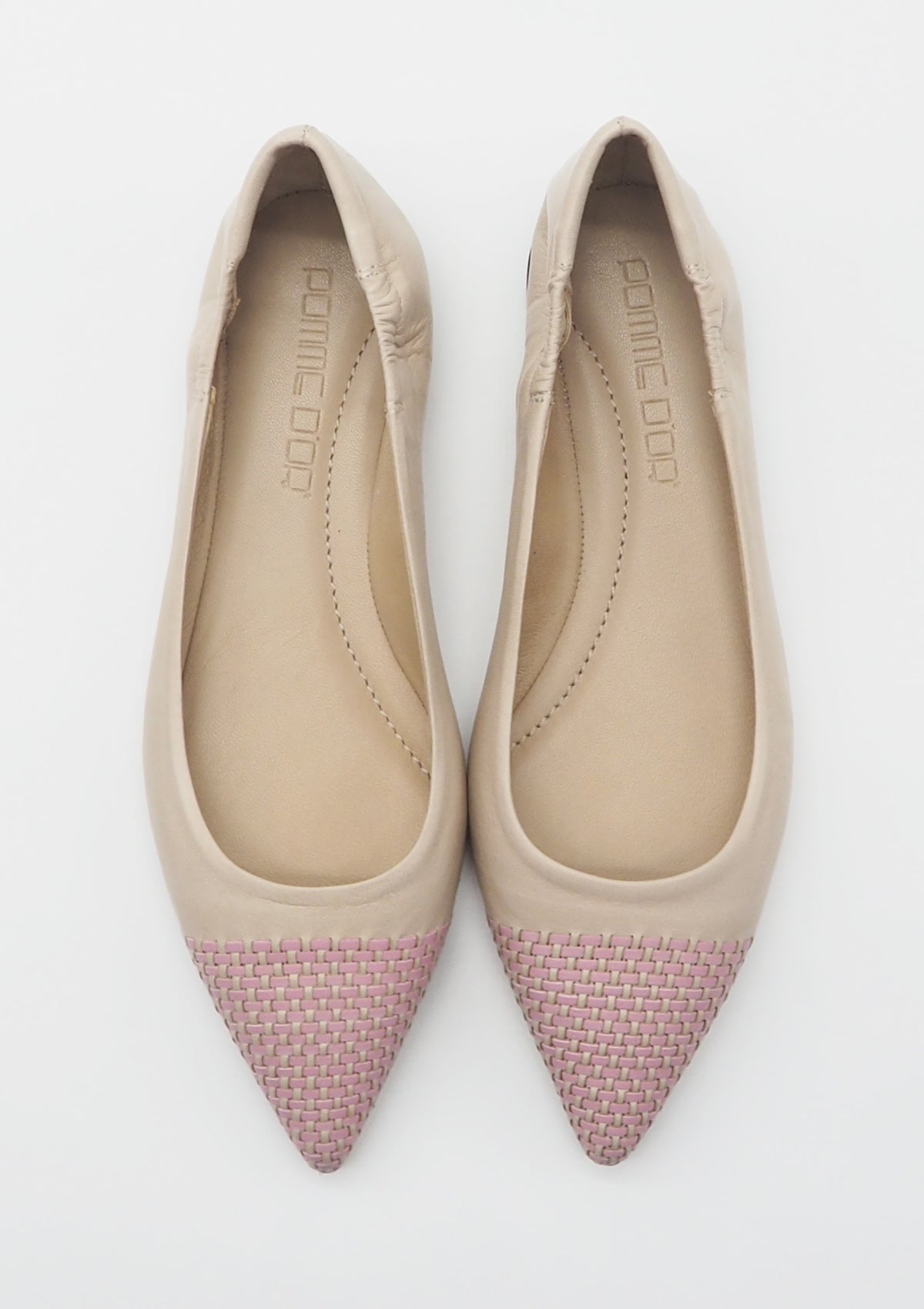 Damen Ballerina aus Leder in Nude mit geflochtener rosa Spitze Damen Ballerinas Pomme D'or