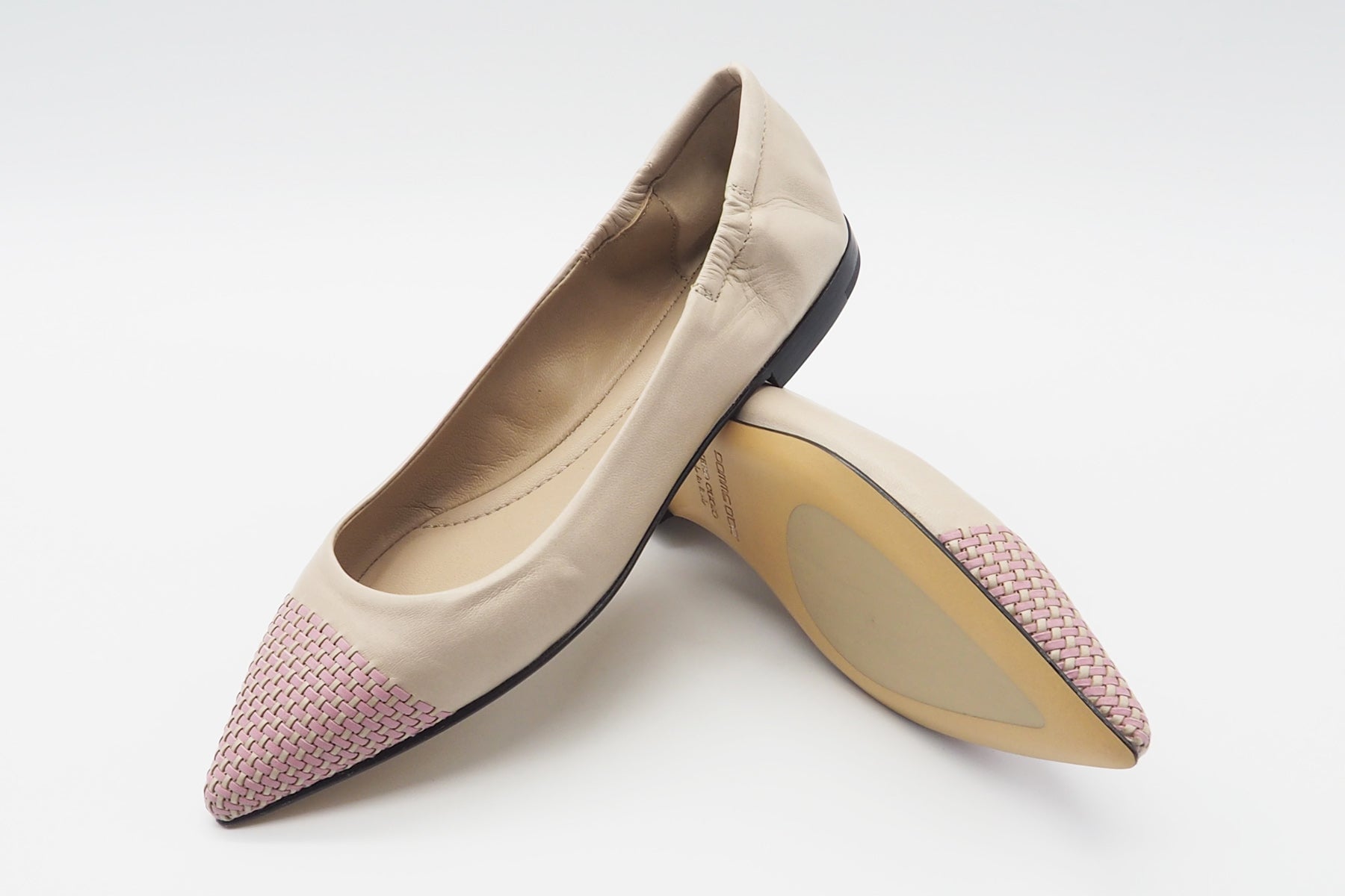 Damen Ballerina aus Leder in Nude mit geflochtener rosa Spitze Damen Ballerinas Pomme D'or