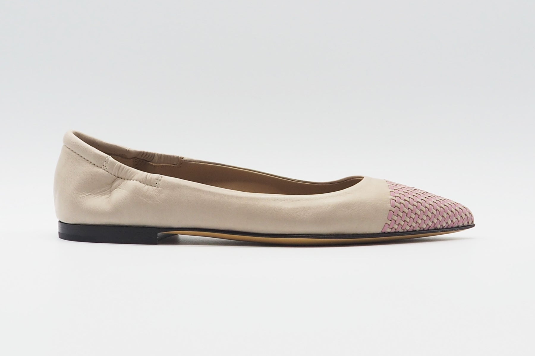Damen Ballerina aus Leder in Nude mit geflochtener rosa Spitze Damen Ballerinas Pomme D'or
