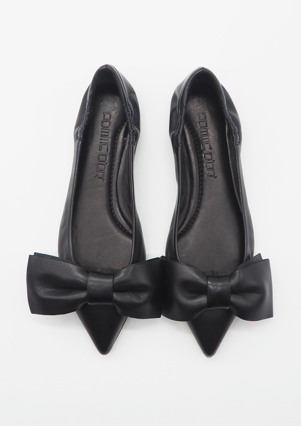 Damen Ballerina aus Leder in Schwarz mit großer Schleife vorne Damen Ballerinas Pomme D'or