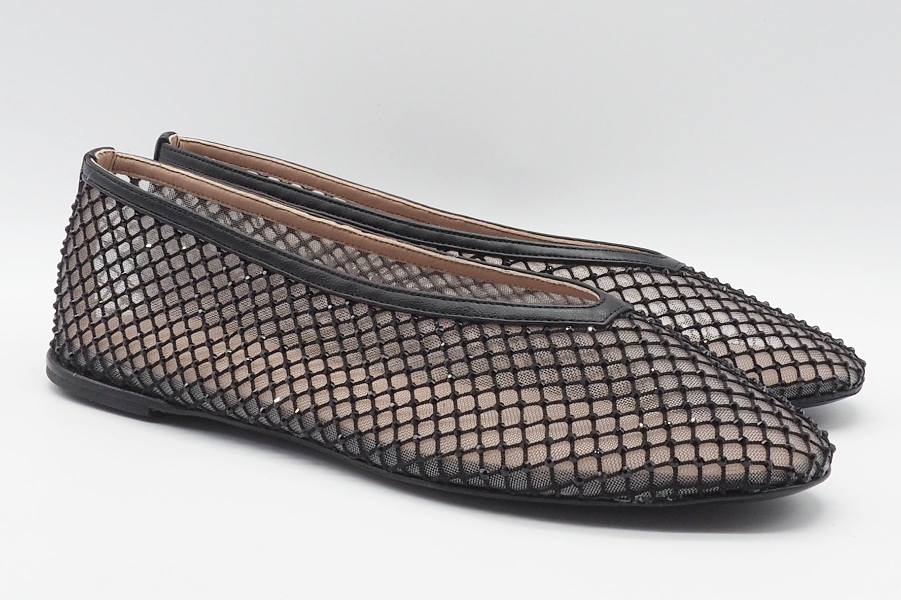 Damen Ballerina aus Mesh & Leder mit Strasssteinen besetzt in Schwarz Damen Ballerinas Promenade