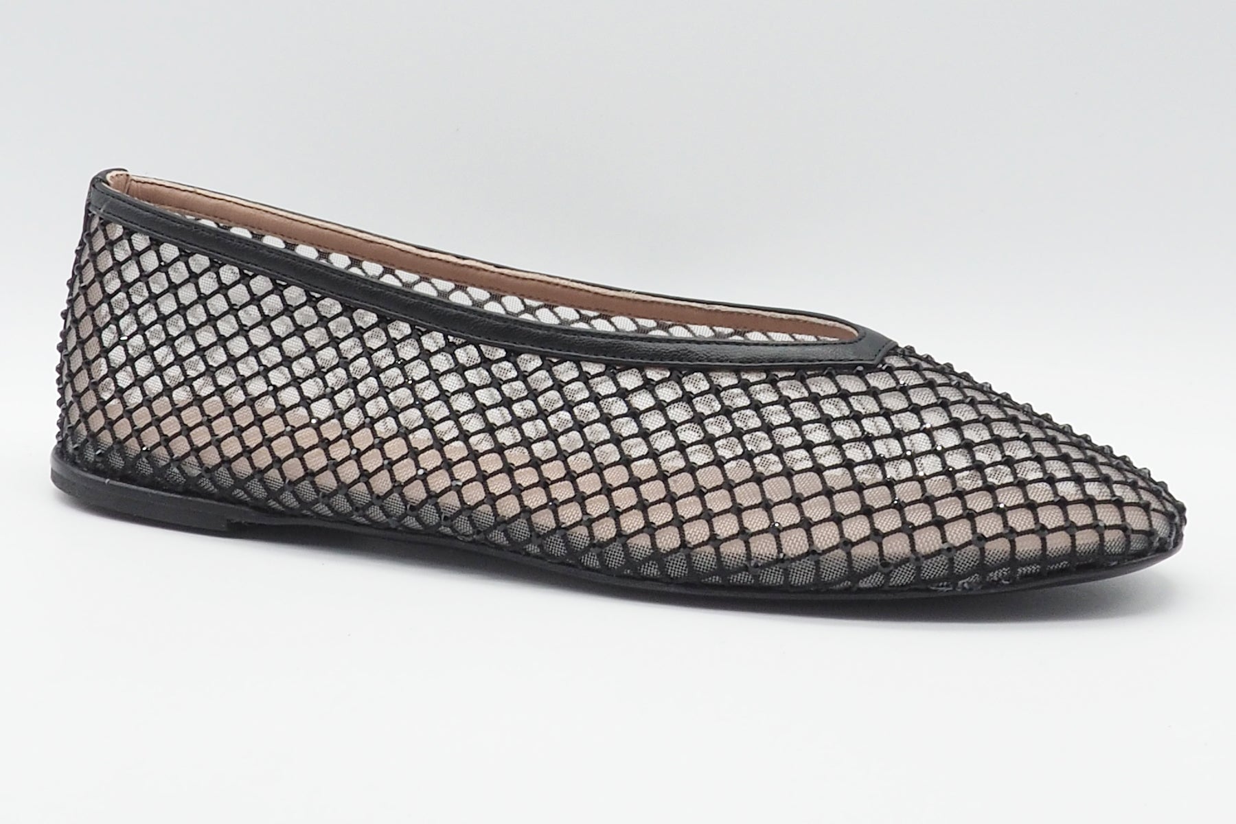 Damen Ballerina aus Mesh & Leder mit Strasssteinen besetzt in Schwarz Damen Ballerinas Promenade