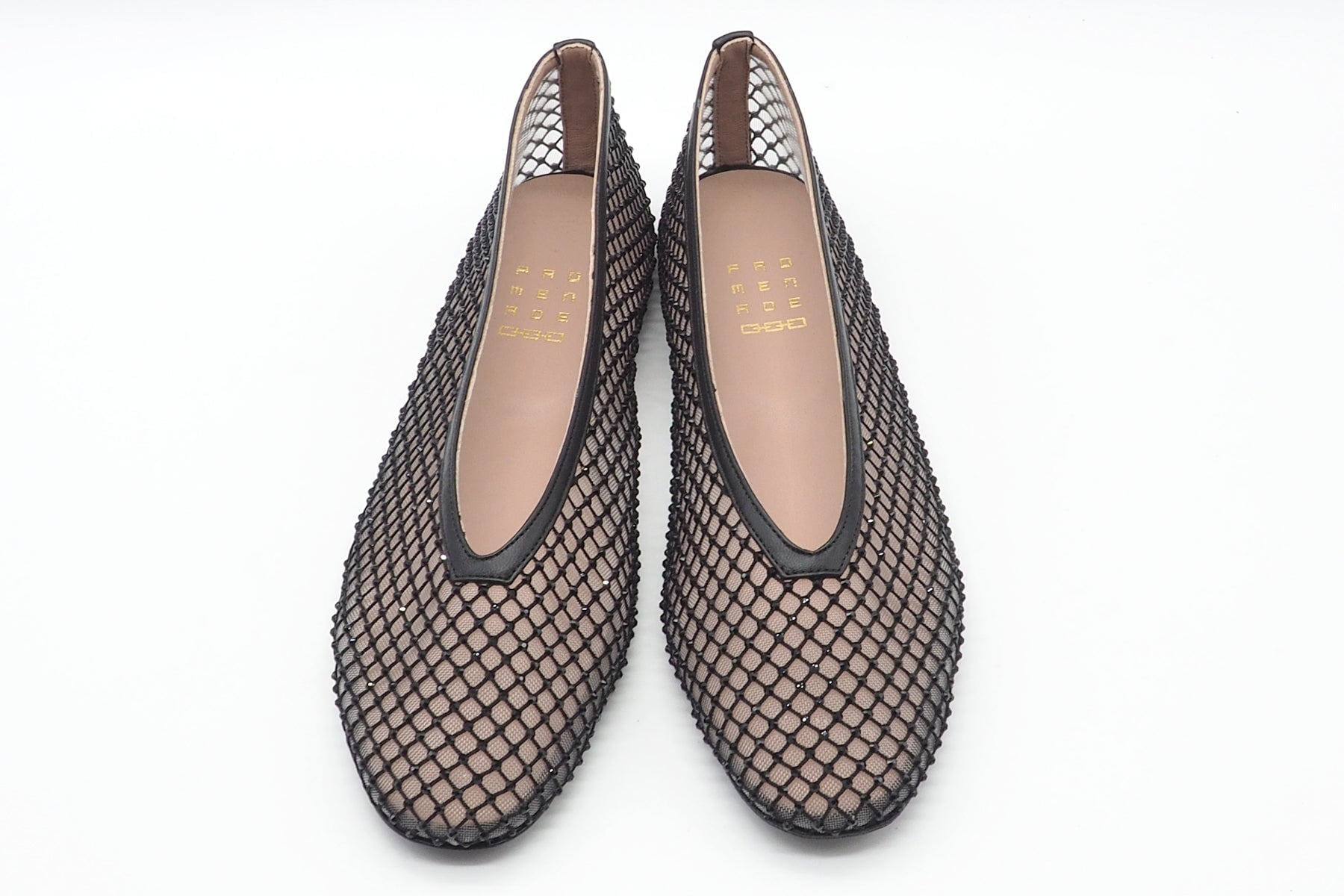 Damen Ballerina aus Mesh & Leder mit Strasssteinen besetzt in Schwarz Damen Ballerinas Promenade