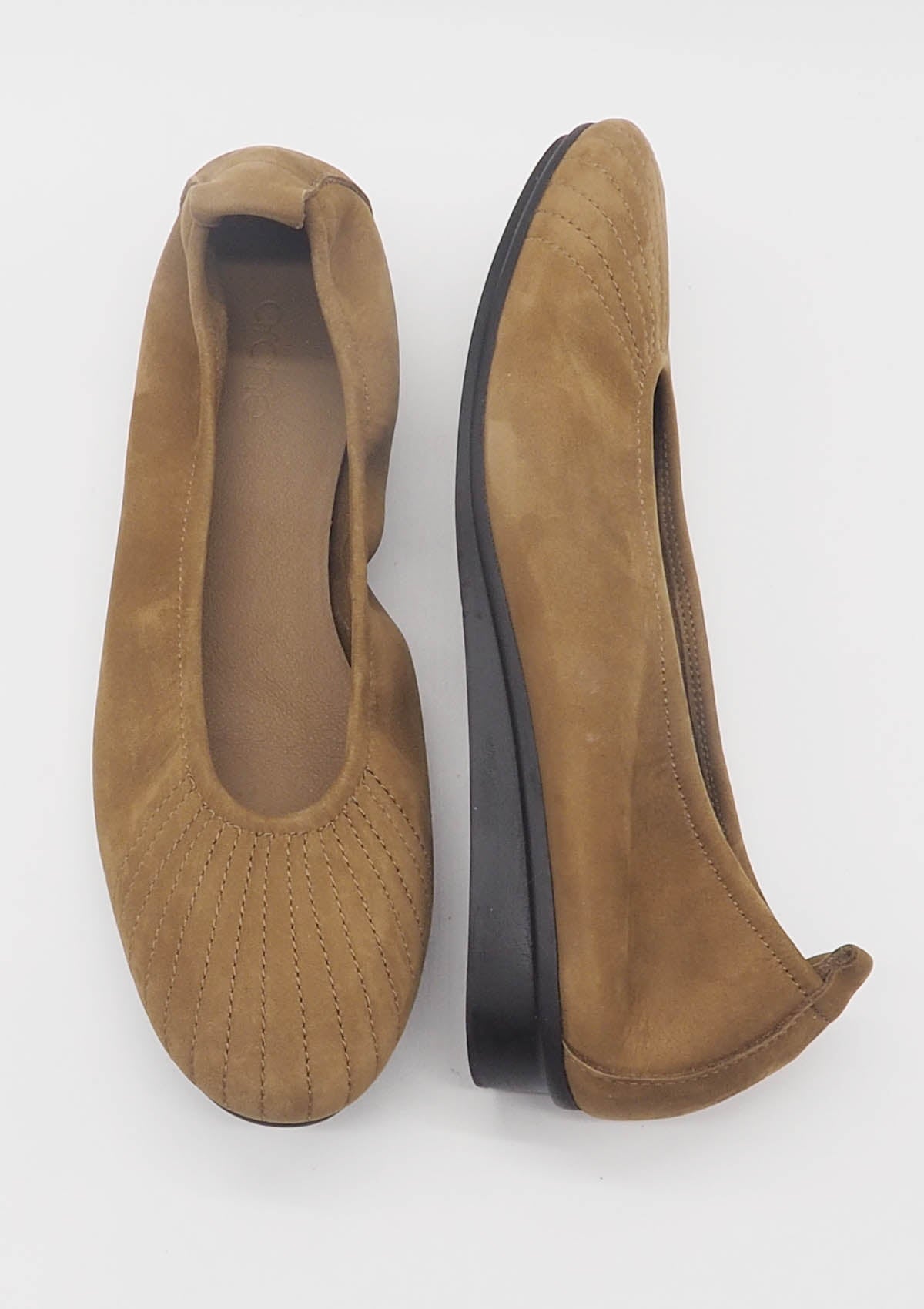 Damen Ballerina aus Nubukleder in Hellbraun mit Naturkautschuksohle - Nikako Damen Ballerinas Arche