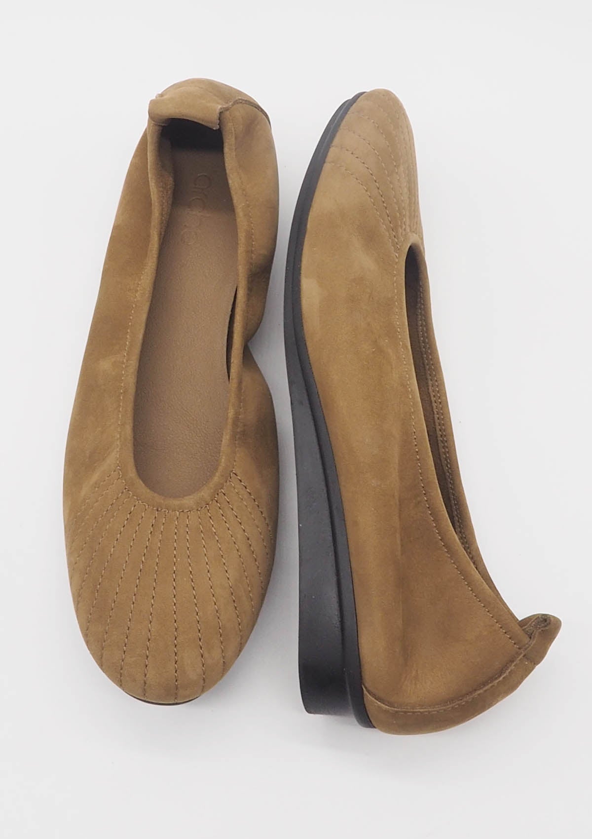 Damen Ballerina aus Nubukleder in Hellbraun mit Naturkautschuksohle - Nikako Damen Ballerinas Arche