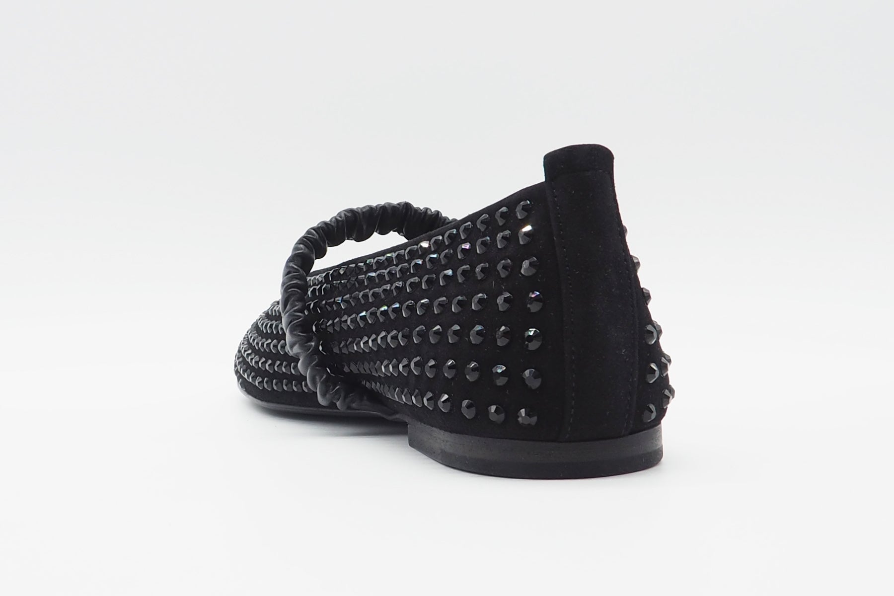 Damen Ballerina in Karreeform aus Veloursleder in Schwarz mit Ristband und Straßsteinen Damen Ballerinas Kennel & Schmenger