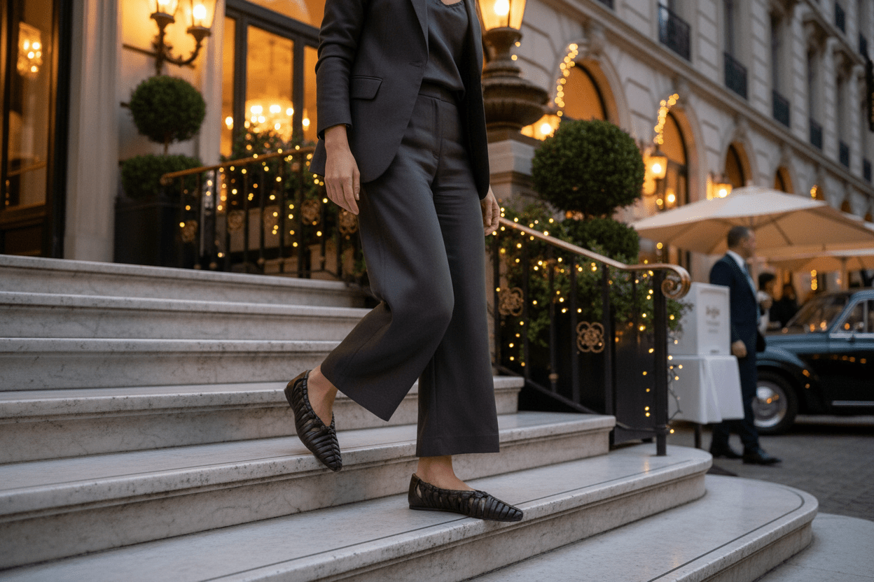 Damen Ballerina von Hand geflochten in Dunkelbraun - ein Kunstwerk Damen Ballerina Pantanetti