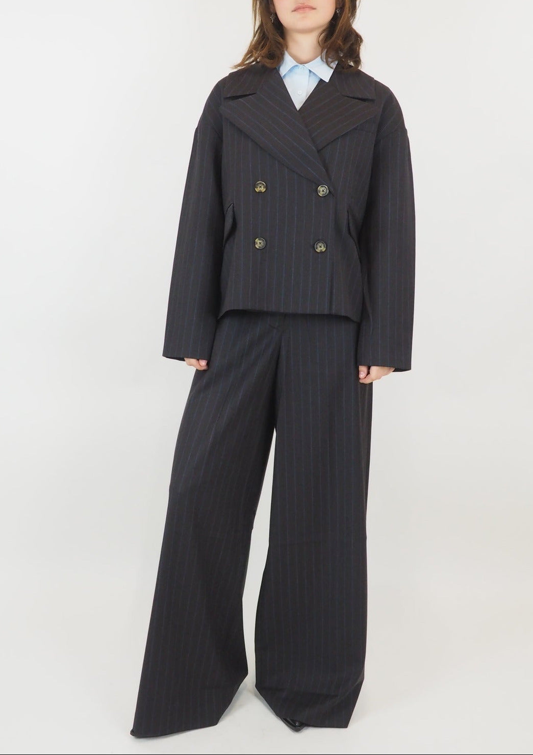 Damen Blazer in Nadelstreif aus reiner Schurwolle in Braun Damen Blazer Psophia