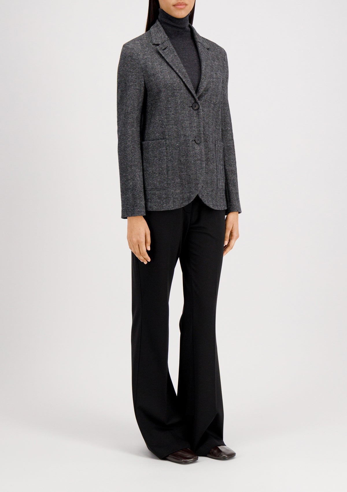 Damen Blazer mit Stehkragen - Fischgrätmuster in Grau & Schwarz Damen Blazer Harris Wharf London