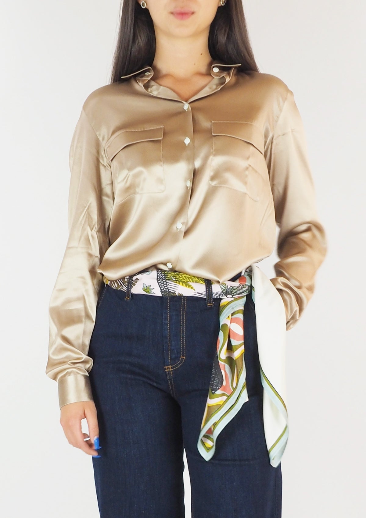 Damen Bluse aus Seide in Beige - Vercelli Damen Bluse 24 Blooming