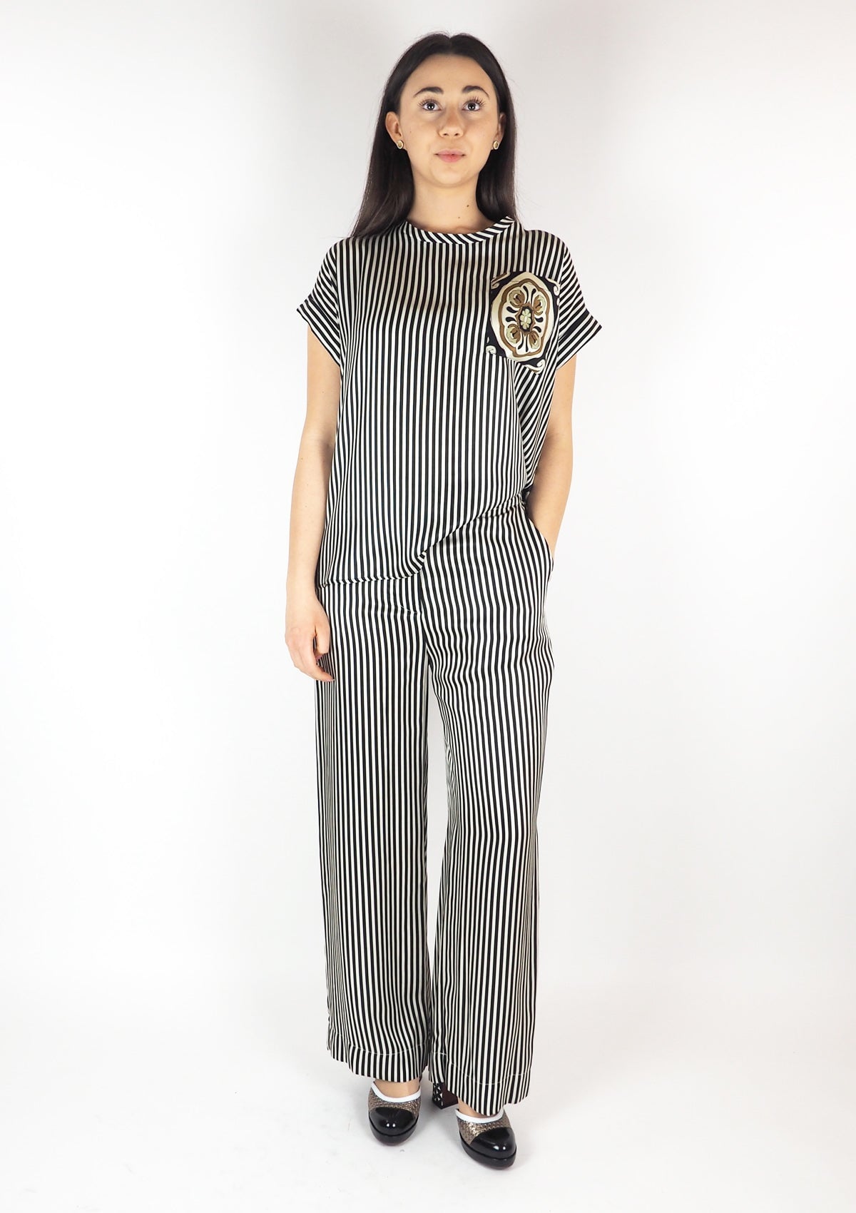 Damen Bluse aus Seide in Schwarz & Creme Damen Bluse SHIRTAPORTER