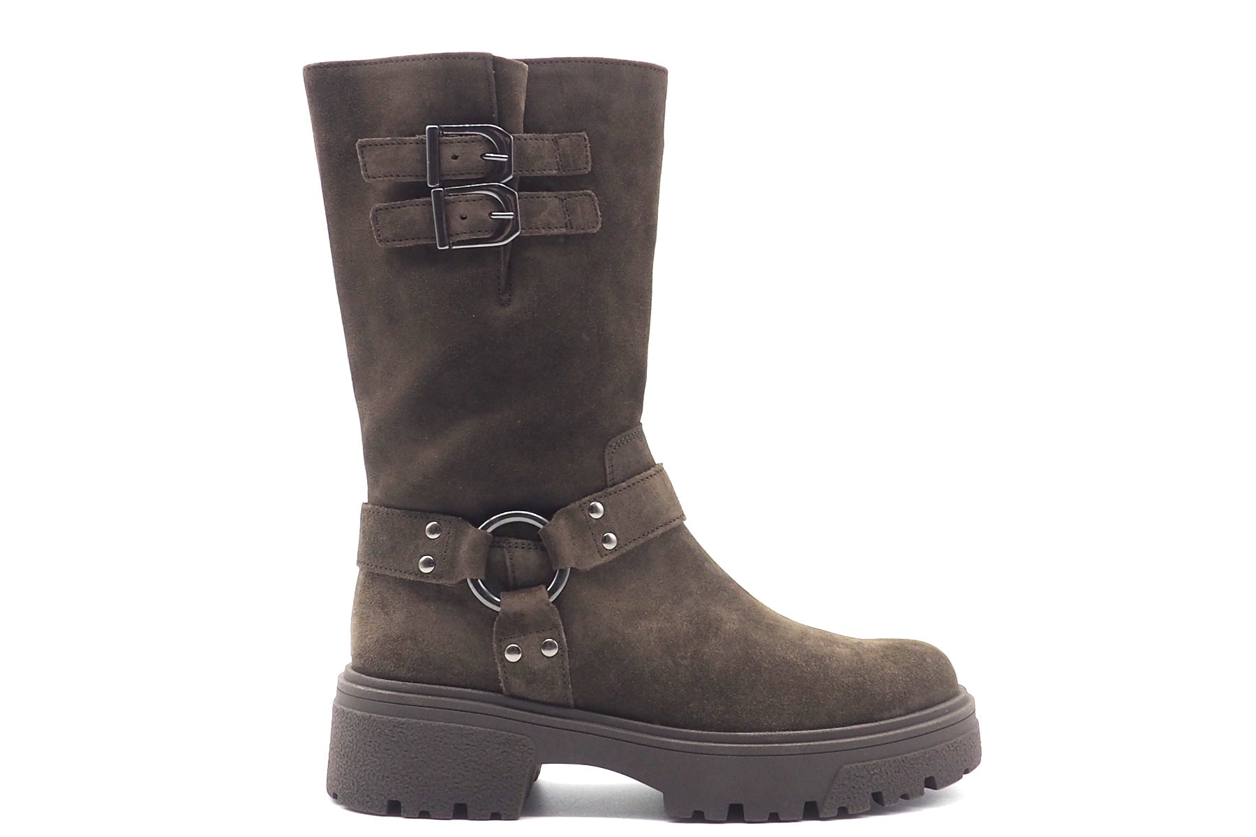 Damen Boot im Bikerstil aus braunem Veloursleder & Profilsohle Damen Boots & Booties Gabor