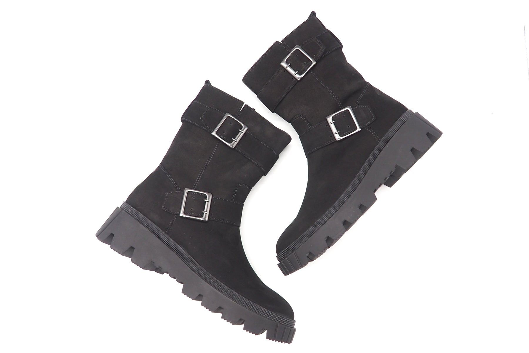 Damen Boot im Bikerstil aus schwarzem Veloursleder & Profilsohle Damen Boots Gabor