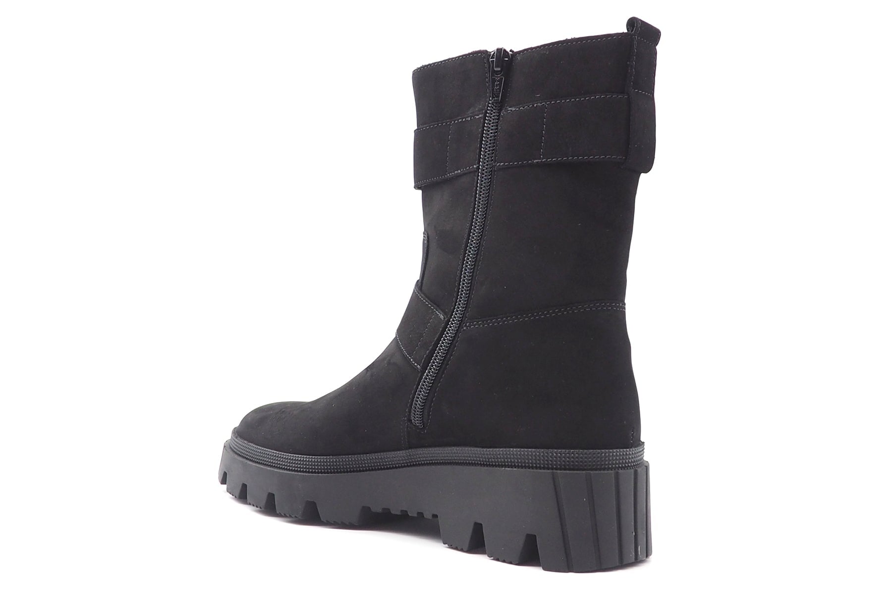 Damen Boot im Bikerstil aus schwarzem Veloursleder & Profilsohle Damen Boots Gabor